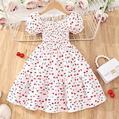 abordables Robes Décontracté-Enfants Fille Robe Fleuri Manche Courte Extérieur Occasionnel Mode Adorable 100% Coton Mi-long Robe Décontractée Robe trapèze Été 4 ans et + Rose Claire Rouge Bleu