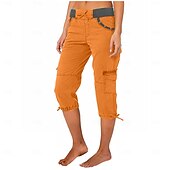 economico pantaloni cargo da donna-Per donna Taglia EU / US Semi-lungo Moda Casual Lunghezza al ginocchio Naturale Semplice Base Confortevole Inelastico Casual Quotidiano Giacinto Tessuto almond Nero 3 # Bianco Estate Primavera