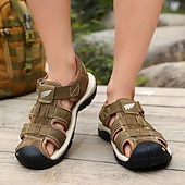 abordables sandalias de exterior-Sandalias deportivas multitirantes verdes y marrones para hombre con velcro ajustable y suela antideslizante para aventuras al aire libre