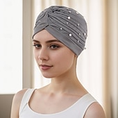 economico Copricapi da cerimonia-Copricapo Misto Poliestere / Cotone Cappello floscio turbanti Casuale Chiesa Con Perline Colore puro Copricapo Copricapo