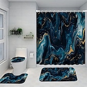 cheap Shower Curtains-Marble Pattern Shower Curtain Set, 4-Piece Abstract Design, Waterproof Polyester with Non-Slip Bathroom Mat, Toilet Lid Cover, Rug, Includes 12 Hooks for Bathroom Decor