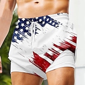 voordelige Vlag Print-Voor heren Amerikaanse Amerikaanse vlag Vaderlandslievend Gevoerde shorts 2 in 1 zwemshorts Zwembroek Medium Taille Hawaii Vakantie Strand Zijzakken Met compressievoering Elastische tailleband met