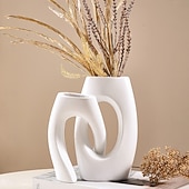 cheap Vases &amp; Basket-Abstract Couple Vase Set – Black, White, Beige Resin Cross-Shape Vases, Minimalist Table Centerpiece for Wedding, Party, Floral Arrangements, Dinner Decor, Home Flower Display, and Hydroponic Plant Holder