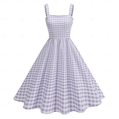 preiswerte Kleider-Retro Vintage 1950er Kleid Swing-Kleid Karomuster Damen Karneval Maskerade Alltagskleidung Junggesellinnenabschiedsparty Erwachsene Kleid Abschlussballkleider