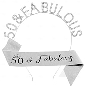 billige Bursdagsfestutstyr-bursdagsfest modne kvinner dekorasjoner 2-delt sett pannebånd og sash med &#039;40 eller 50  &amp; fabelaktig&#039;