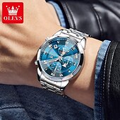 baratos Relógios Quartz-Relógio Masculino OLEVS 3675 Original Relógio de Negócios Masculino Espelho HD em Forma de Losango À Prova D&#039;Água Relógio de Cronometragem Fase Lunar Top Luxo Relógio Masculino Fashion