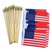 お買い得  ガーデンフラッグ、バナー-1個 USアメリカン Stick Flags 小型ミニUSA手持ちフラッグ 7月4日装飾、退役軍人パーティー、メモリアルデー
