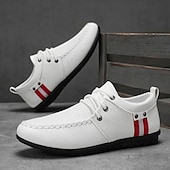billiga Herrsneakers-Vita sportiga snörskor för män med ventilerande mesh och rödrandiga accent, perfekta för fritidskläder och sportaktiviteter