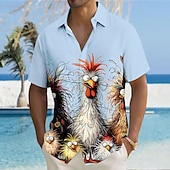 cheap Animal Print-Men&#039;s Animal Chick Funny Shirt Button Up Shirt Short Sleeve Fashion Casual Vacation Holiday Streetwear Summer Turndown 3D Print Collared Shirts Front One Pocket Black White Yellow Blue Purple