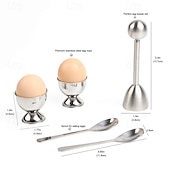 billige Kjøkkenutstyr og -redskap-eggeskallåpnersett 2 stk eggeglass for bløtkokte egg  &amp; 2 stk skjeer rustbestandig rustfritt stål passer til alle størrelser - ergonomisk design justerbar innsats for uanstrengt  &amp; presis oppsprekking