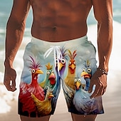 abordables Animaux &amp; Oiseaux-Homme Animal Poussin Drôle Maillots de bain Shorts de bain Shorts de Surf Taille Moyenne Streetwear Hawaïen Vacances Cordon de serrage doublure en maille Taille Élastique Designer Vêtement Tenue