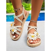 economico Infradito da Vacanza-sandali floreali boho da donna – ballerine con cinturini e fiori ricamati colorati per l&#039;estate, la spiaggia e lo stile casual all&#039;aperto