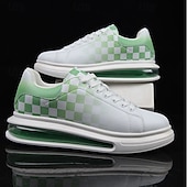 abordables Occasionnel-Baskets tendance à carreaux blancs et verts pour hommes avec semelle coussinée - chaussures décontractées élégantes pour le printemps et l&#039;été