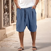 billiga Retro-Herr Linne Byxor Capribyxor Långbyxor Sommarbyxor Strandbyxor Ficka Elastisk midja Slät Komfort Andningsfunktion Semester Dagligen Helgdag Hawaiisk Boho Svart Rodnande Rosa