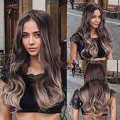 abordables Perruques Synthétiques Sans Bonnet-Perruque Synthétique Ondulé Curl en spirale Tresse Avec frange Fabriqué à la Machine Perruque 24 pouces A1 Cheveux synthétiques Femmes Epais Confortable Dégradé de couleur Multicolore Couleur mixte