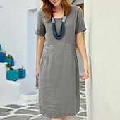 abordables Robes-Femmes Mini Robe Robes inspirées du lin Robe en coton et lin Mode Basique Moderne Vacances Quotidien Sortir Coupe régulière Uni Manche Courte Col ras du cou Jaune Orange Vert Gris Été