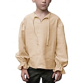cheap Tops-Retro Vintage Medieval Renaissance Shirt Pirate Viking Lace up Solid Color Boys Pirate Halloween Carnival Children&#039;s Day Vacation Casual Daily LARP Kid&#039;s Shirt Spring &amp; Summer