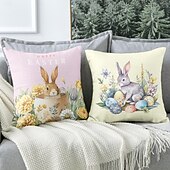 billiga Kuddfodral för semester-Påskkanin ägg dekorerade kastkuddar överdrag 1 styck mjukt kvadratiskt soffkuddöverdrag kuddfodral för sovrum vardagsrum soffa stol
