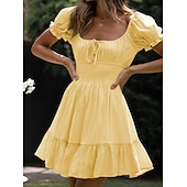 levne Šaty-Retro Středověké Renesanční Mini Šaty Flare šaty Elfí Inspirováno Regency Pevná barva Dámské Fantazie Svatební Dovolená Běžné / Denní Dospělé Šaty Jaro léto