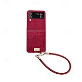 お買い得  サムスン用ケース-電話 ケース 用途 サムスンのギャラクシー Zフリップ7 Zフリップ6 Z Flip 5 Z Flip 4 バックカバー リストストラップ付き 耐衝撃 レトロ風 PUレザー