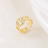 voordelige Geschenken-gepersonaliseerde letterring, cadeau voor moeder, 18k vergulde koperen ring, glad hartontwerp, verstelbare open band met zirkoon, stijlvolle en veelzijdige sieraden voor vrouwen