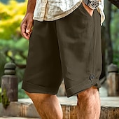 baratos Retrô-Homens Calças Capri Shorts de linho Shorts de verão Bolsos Com Cordão Cintura elástica Tecido Comprimento da panturrilha Ao ar livre Diário Para Noite Moda Roupa de rua Amarelo Azul Real Sem