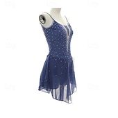 voordelige Schaatsjurken-Kunstschaatsjurk Dames Voor meisjes Schaatsen Jurken Donker Marineblauw Lapwerk Open achterkant Netstof Spandex Rekbaar Opleiding Oefenen Professioneel Kunstschaatskleding Thermisch Warm Kristal