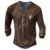 preiswerte Lässiges Henley-T-Shirt-Herren T-Shirt mit Knöpfen Henley Hemd T-Shirt Langarm Henley Sommer Muster Einfarbig Mode Designer Mode Urlaub Straße Ausgehen Dunkelbraun Dunkelgrau Schwarz Top T-Shirt für Herren