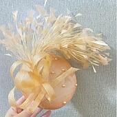 tanie fascynatory-Kapelusz Sinamay Fedora Na Ślub Urodziny Wieczór Impreza Kawa Herbata Wyścigi Konne Elegancki Vintage Uroczy z Piórową Kwiatową Dekoracją Nakrycia Głowy