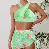 olcso Bikiniszettek-Női Fürdőruha Bikini 2 darab Merész Fürdőruha Push up Kötött Szabadság Tropikus Virágos Színes Kötőfék nyaka Ujjatlan Fürdőruhák