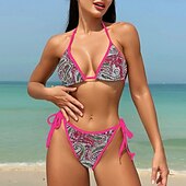 abordables Ensemble de bikinis-Femmes Maillots de Bain Bikini 2 pièces Maillot de bain Dos nu Tropical Tenues de plage Fleur Col Halter Sans manches Maillots de bain