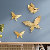 economico sculture murali-Decorazione da parete a forma di farfalla dorata da 4 pezzi, ornamento da appendere in resina ABS fatto a mano, elegante decorazione da parete a forma di farfalla 3D per soggiorno, camera da letto,