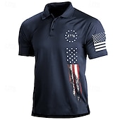 preiswerte Unabhängigkeitstag Polos-Herren Amerikanische Flagge Veteranen Poloshirts Golfshirt Kurzarm Polo-Shirts Hemden mit Kragen Lässig Streetwear Urlaubskleidung Party-Outfits Knöpfe 3D-Druck Schwarz Weiß Armeegrün