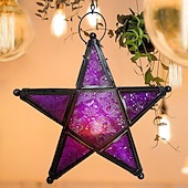 billige Stearinlys og lysestaker-vintage jernkunst stjernelysholderlykt, femspiss hengende vindtett telysholder, dekorativ lyslykt i jernglass for hjem, bar, restaurant og gaveutdeling