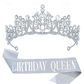 cheap Birthday Party Supplies-Birthday Party Crown and Sash 2-Piece Set - Multicolor &#039;Birthday Queen&#039; Combination Pack