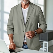 abordables Blazers Clásicos para Hombres-Hombre Blazer de lino chaqueta Negocio Fiesta de Cóctel Fiesta de Boda Moda Casual Primavera &amp; Otoño Poliéster Lino Plano Botones Bolsillo Cómodo Recto 1 botón Chaqueta de sport Negro Burdeos Azul