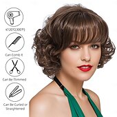 cheap Party Wigs-Synthetic Wig Wavy Curly Weave Asymmetrical Neat Bang Machine Made Wig 12 inch A1 Synthetic Hair Women&#039;s Classic Comfortable Color Gradient Ombre