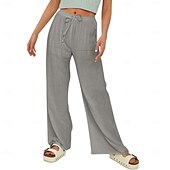 cheap Pants-Women&#039;s Cotton Linen Pants Slacks Pants Trousers Streetwear Casual Calf-Length Natural Plain Pocket Elastic Drawstring Design Breathability Soft Comfortable Micro-elastic Vacation Casual Rust Red