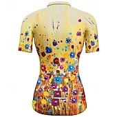 billige Dametrøyer-Dame Sykkeltrøyer Blomsternål i krystall Kortermet Sykkel T-skjorte Jersey med 3 baklommer Fjellsykling Hurtigtørkende Anatomisk design Vidje Pustende sport Gul Blå Oransje Klær
