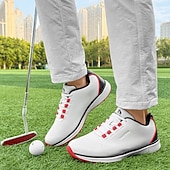 preiswerte Herren Golfschuhe-Herren Performance Golf Sneaker in Weiß mit roten Schnürsenkeln, atmungsaktive Mikrofaser, ideal für Amateurgolfer