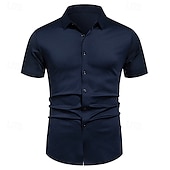 cheap Men&#039;s Non Iron Shirts-Men&#039;s Dress Shirt Button Up Shirt Plain Wedding Party Black White Red Blue Short Sleeve Lapel Spring &amp;  Fall Clothing Apparel