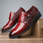 abordables Officiel-Homme Chaussures Monk Motif Crocodile Cuir PU Respirant Confortable Antidérapant Boucle Noir Rouge Dorée Automne Hiver