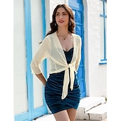 voordelige moeders wikkels-Damesomslag Elegant 3/4 mouw Chiffon Bruiloftsomslagen Met Pure Kleur Voor Feest Lente zomer