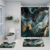 cheap Shower Curtains-Marble Pattern Shower Curtain Set, 4-Piece Abstract Design, Waterproof Polyester with Non-Slip Bathroom Mat, Toilet Lid Cover, Rug, Includes 12 Hooks for Bathroom Decor
