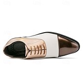abordables Officiel-chaussures habillées bicolores pour hommes en bronze et crème avec design à lacets, embout élégant pour des événements formels élégants