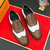 baratos Formal-Sapatos Oxford Brogue Masculinos Bicolor com Ponta Asa em Branco e Marrom, Sapatos Sociais Vintage em Couro Inspirados em Gatsby para Festas, Casamentos e Eventos Formais de Jazz na Década de 1920
