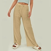 abordables Pantalon uni en coton et lin-Femmes Short en coton et lin Pantalon inspiré du lin Pantalon en coton et lin Streetwear Occasionnel Longueur complète Naturel Uni Avec Poches Conception à cordon élastique Confortable Extérieur Rue