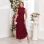 ieftine Rochii de Domnișoare de Onoare-Rochie de Seară A-Line Rochie Elegantă Recepție de Nuntă Lungime de Podea Fără Mâneci Guler Înalt Rochie de Domniță de Onoare Chiffon cu Fanta