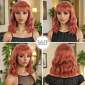 abordables Pelucas sintéticas de moda-Pelucas sintéticas Ondulado Tejido rizado Corte asimétrico Flequillo recto Hecho a Máquina Peluca 14 pulgadas A1 Pelo sintético Mujer Clásico Cómodo Gradiente de Color Naranja
