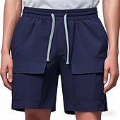 baratos Clássico-Homens Bermuda Cargo Shorts de verão Bermudas Shorts casuais Com Cordão Bolso multi Perna reta Tecido Respirável Pavio Humido Comprimento do joelho Ao ar livre Casual Corrida Moda Roupa de rua Preto